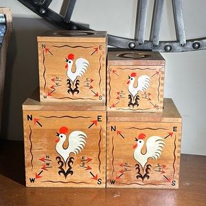 Vintage Red Bird Line Japan Farmhouse Canister Set